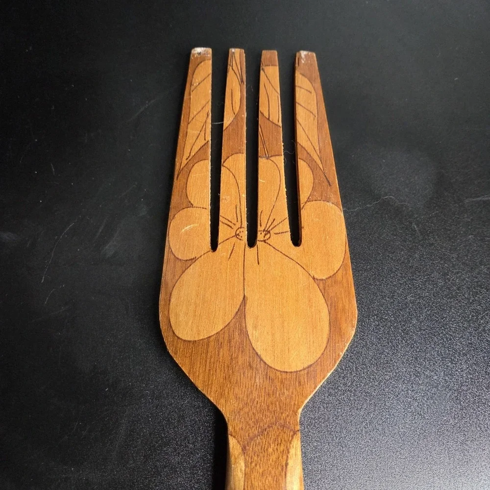 Vintage Hand Carved Wooden Fork Wall Art Alaska Souvenir Rustic Decor